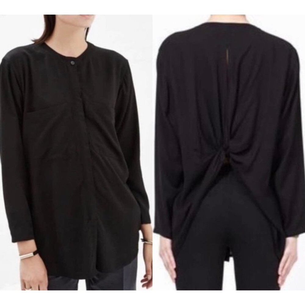 Shaina Mote Open Back Warp Button Up Henley Drapey Shirt in Black Size 2